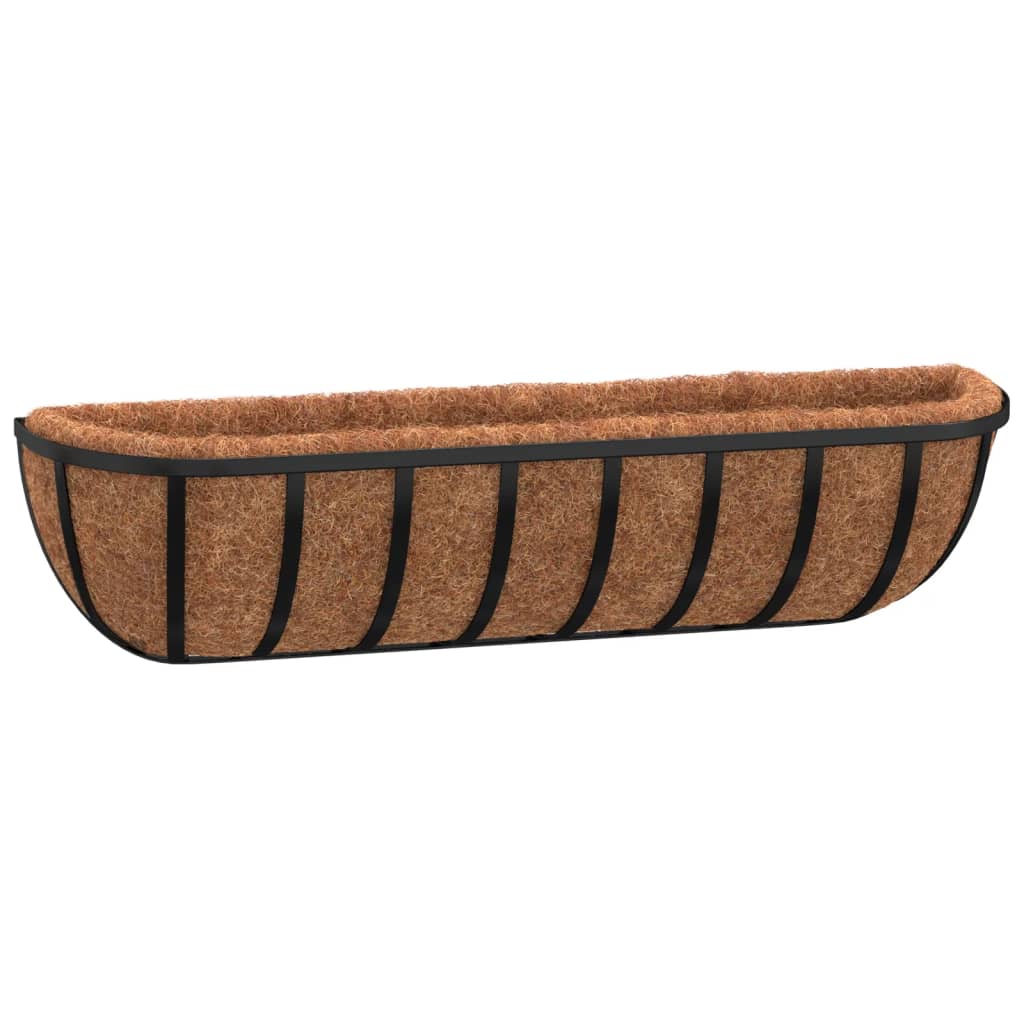 vidaXL Wandbakken 2 st met kokosvezel 76x21x16 cm staal zwart - Aashly