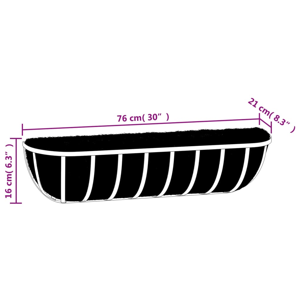 vidaXL Wandbakken 2 st met kokosvezel 76x21x16 cm staal zwart - Aashly
