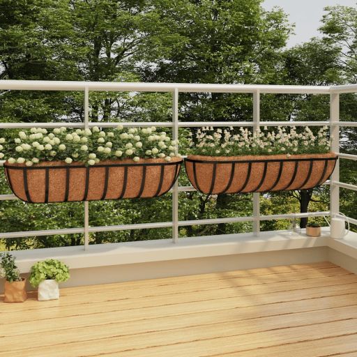 vidaXL Wandbakken 2 st met kokosvezel 76x21x16 cm staal zwart - Aashly