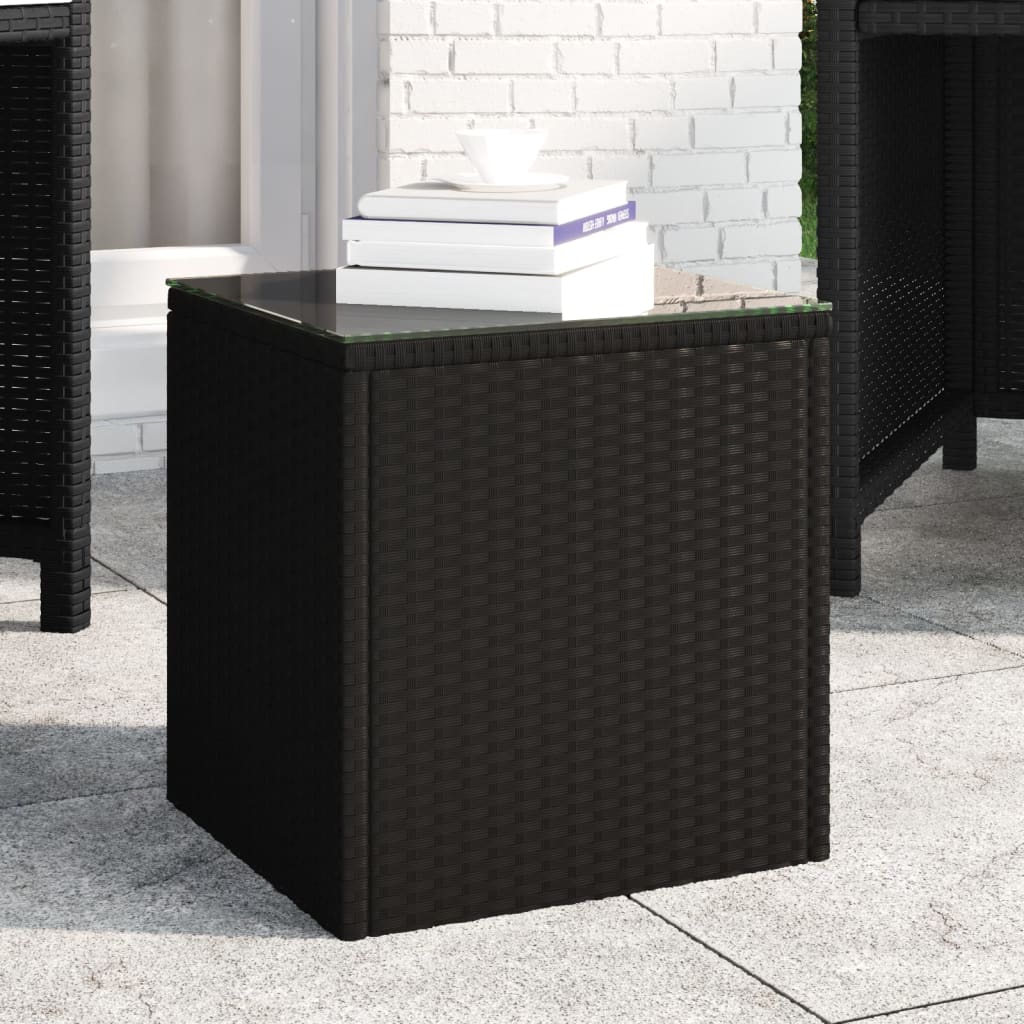 vidaXL Bijzettafel 40x37x40,5 cm poly rattan en gehard glas zwart - Aashly