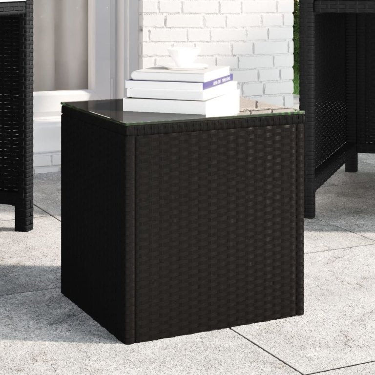 vidaXL Bijzettafel 40x37x40,5 cm poly rattan en gehard glas zwart - Aashly