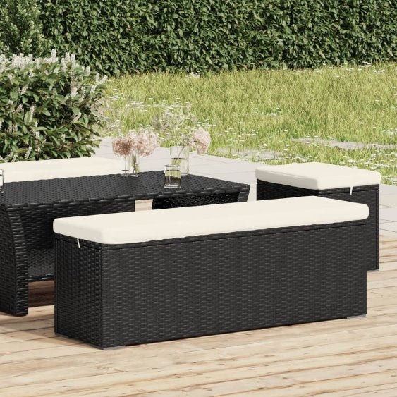 vidaXL Hocker met kussen 110x30x40 cm poly rattan bruin - Aashly