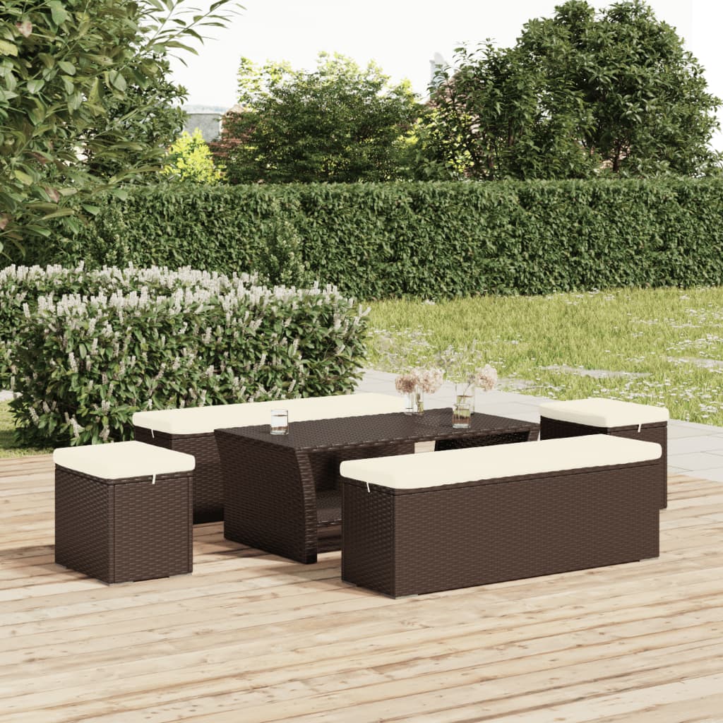 vidaXL Hocker met kussen 110x30x40 cm poly rattan bruin - Aashly