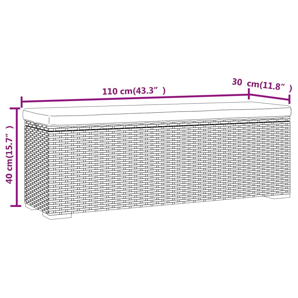 vidaXL Hocker met kussen 110x30x40 cm poly rattan bruin - Aashly