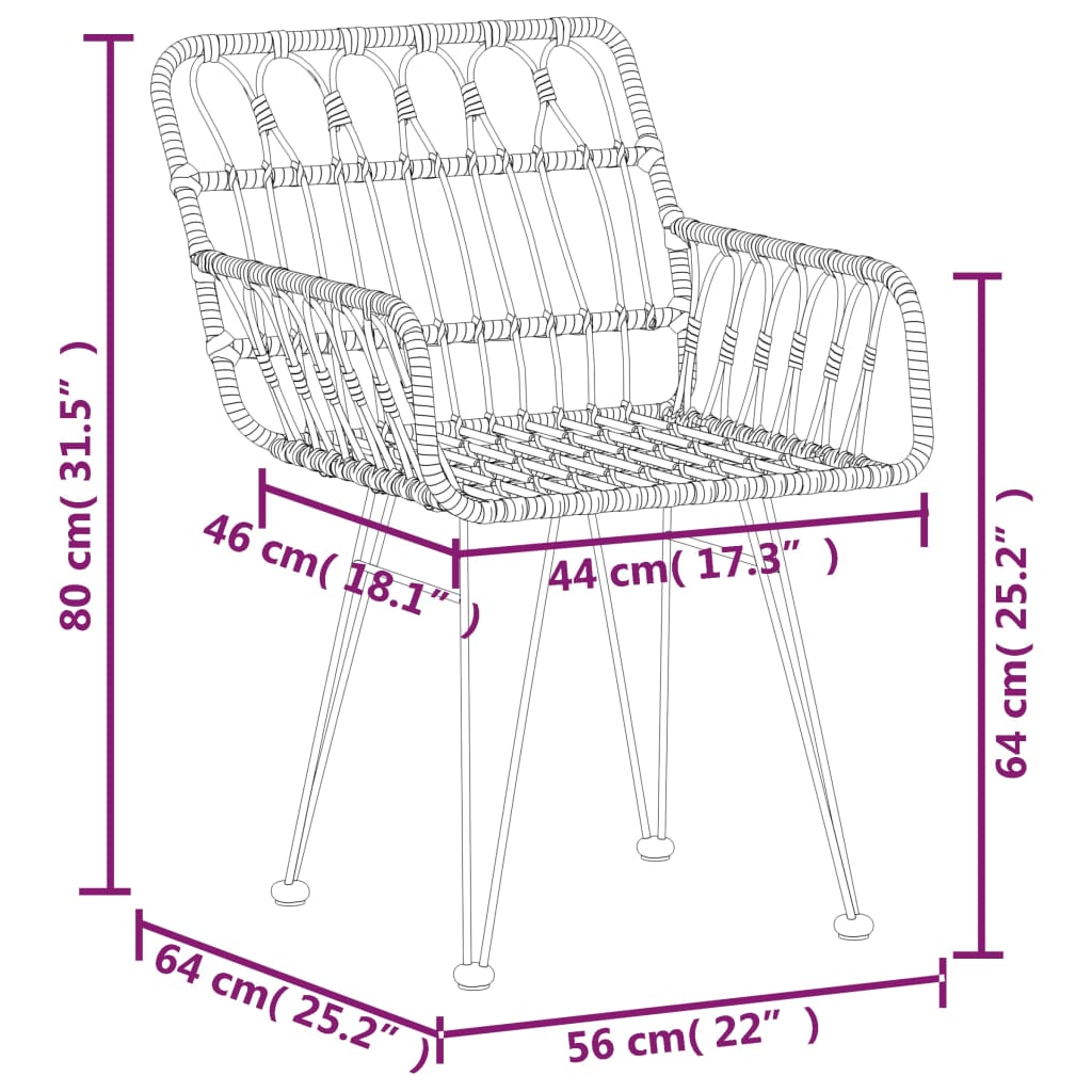 vidaXL Tuinstoelen 2 st met armleuning 56x64x80 cm PE-rattan - Aashly