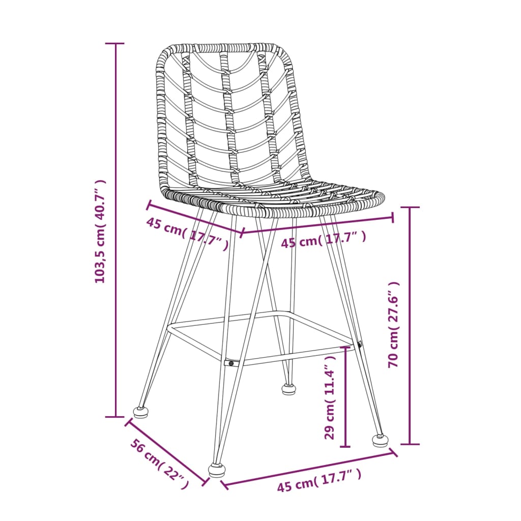 vidaXL Barkrukken 2 st 45x56x103,5 cm PE-ratten en staal - Aashly