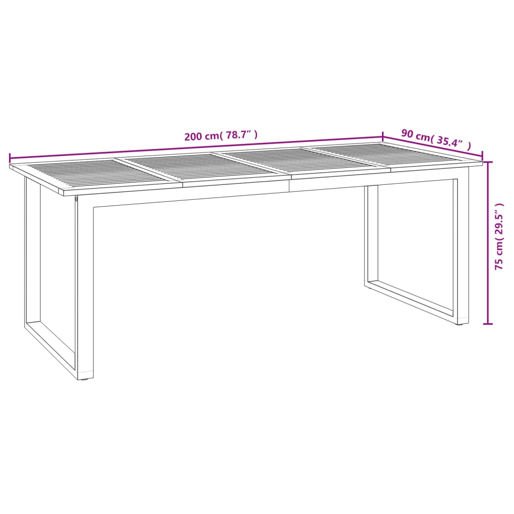 vidaXL Tuintafel met U-vormige poten 200x90x75 cm massief acaciahout - Aashly