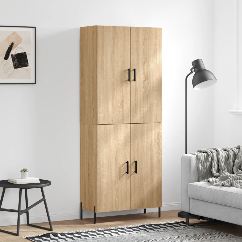 vidaXL Hoge kast 69,5x34x180 cm bewerkt hout grijs sonoma eikenkleurig - Aashly