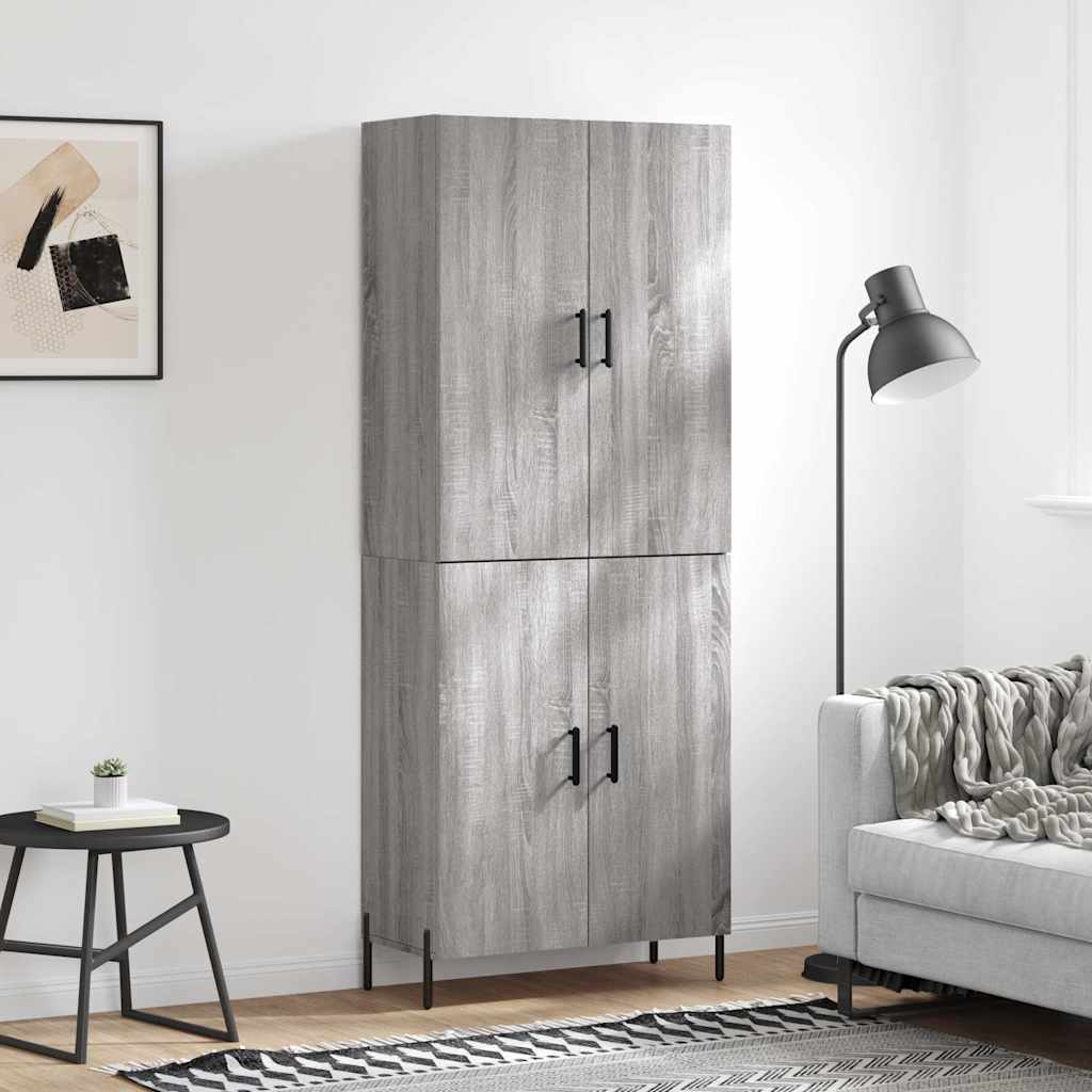 vidaXL Hoge kast 69,5x34x180 cm bewerkt hout grijs sonoma eikenkleurig - Aashly