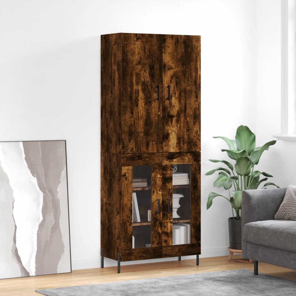 vidaXL Hoge kast 69,5x34x180 cm bewerkt hout grijs sonoma eikenkleurig - Aashly