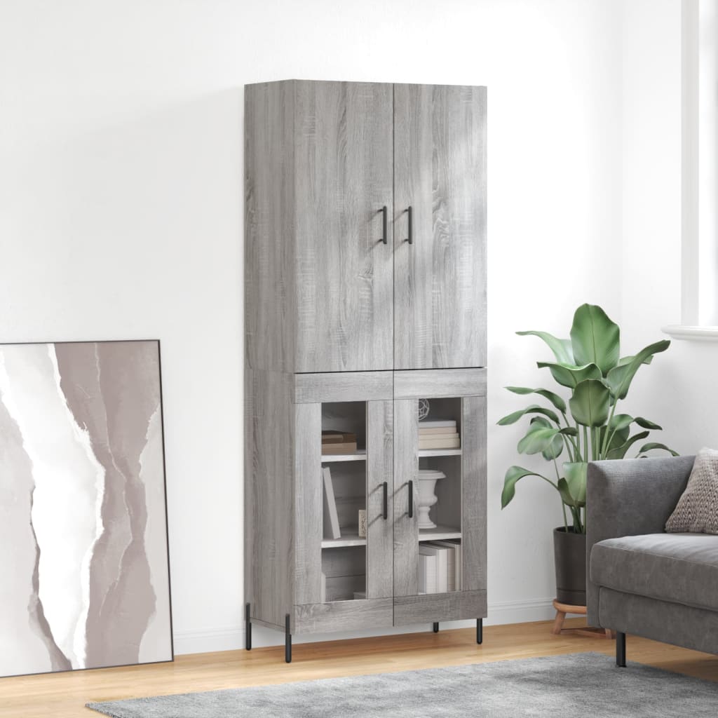 vidaXL Hoge kast 69,5x34x180 cm bewerkt hout grijs sonoma eikenkleurig - Aashly