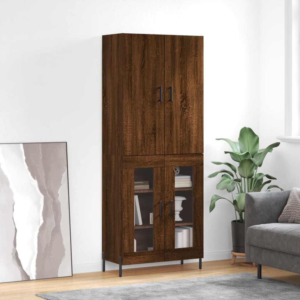 vidaXL Hoge kast 69,5x34x180 cm bewerkt hout grijs sonoma eikenkleurig - Aashly