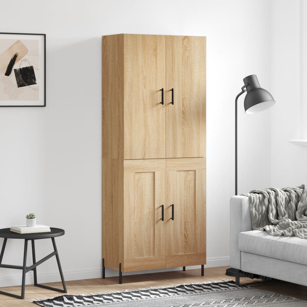 vidaXL Hoge kast 69,5x34x180 cm bewerkt hout grijs sonoma eikenkleurig - Aashly