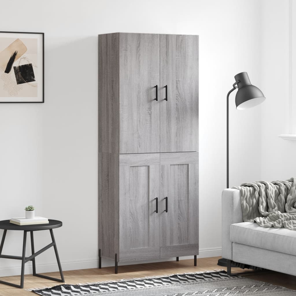 vidaXL Hoge kast 69,5x34x180 cm bewerkt hout grijs sonoma eikenkleurig - Aashly