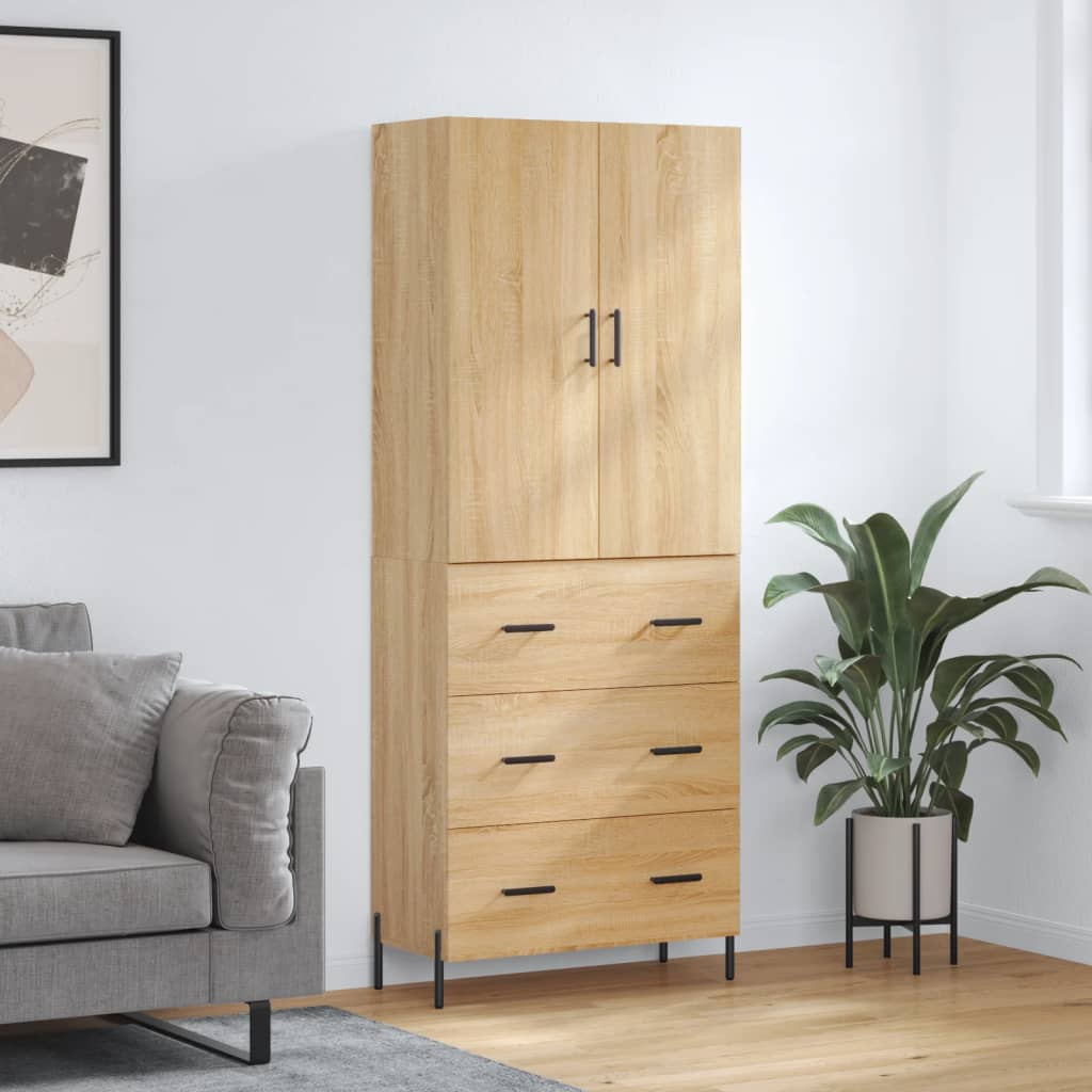 vidaXL Hoge kast 69,5x34x180 cm bewerkt hout grijs sonoma eikenkleurig - Aashly
