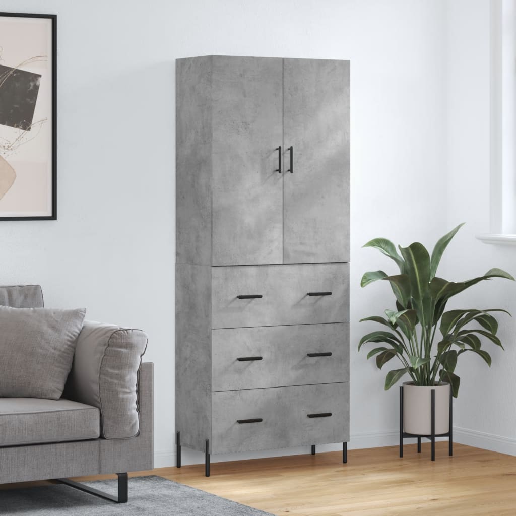 vidaXL Hoge kast 69,5x34x180 cm bewerkt hout grijs sonoma eikenkleurig - Aashly