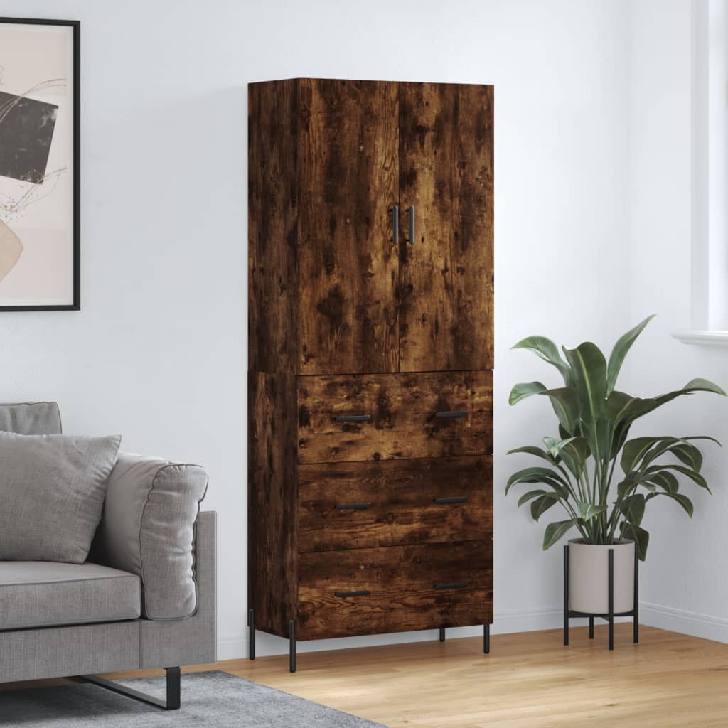 vidaXL Hoge kast 69,5x34x180 cm bewerkt hout grijs sonoma eikenkleurig - Aashly