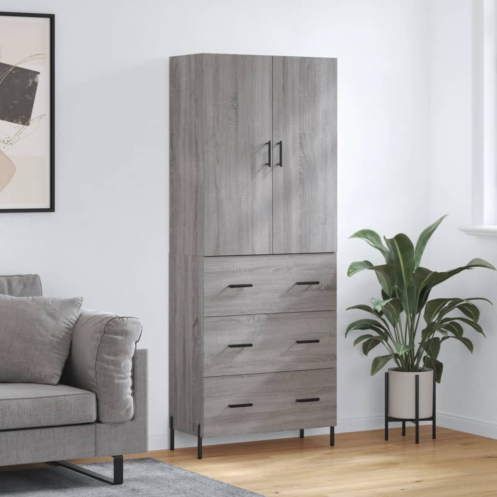 vidaXL Hoge kast 69,5x34x180 cm bewerkt hout grijs sonoma eikenkleurig - Aashly