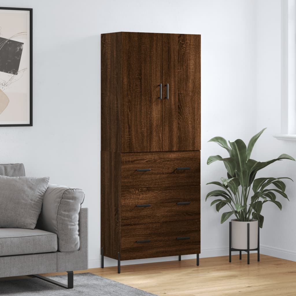 vidaXL Hoge kast 69,5x34x180 cm bewerkt hout grijs sonoma eikenkleurig - Aashly