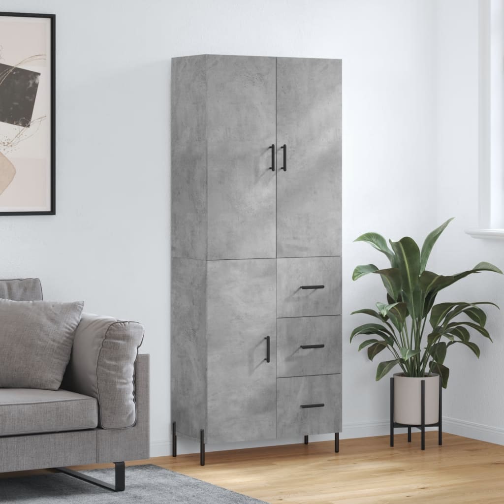 vidaXL Hoge kast 69,5x34x180 cm bewerkt hout grijs sonoma eikenkleurig - Aashly