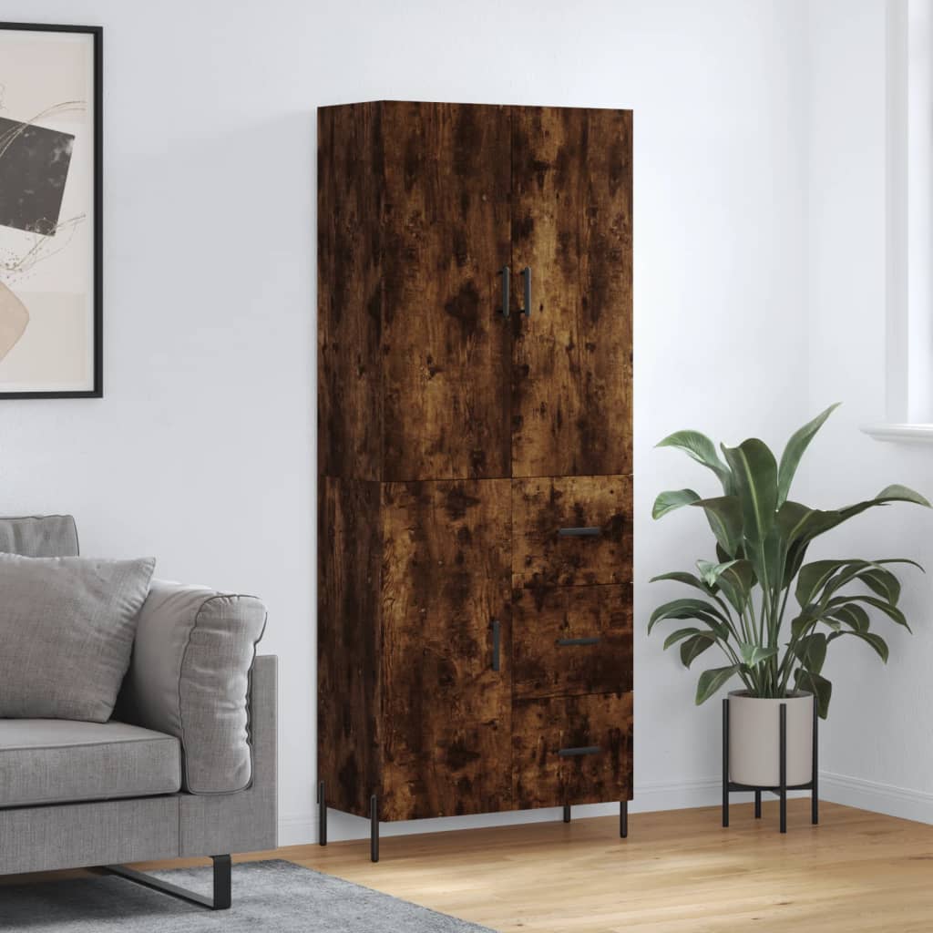 vidaXL Hoge kast 69,5x34x180 cm bewerkt hout grijs sonoma eikenkleurig - Aashly