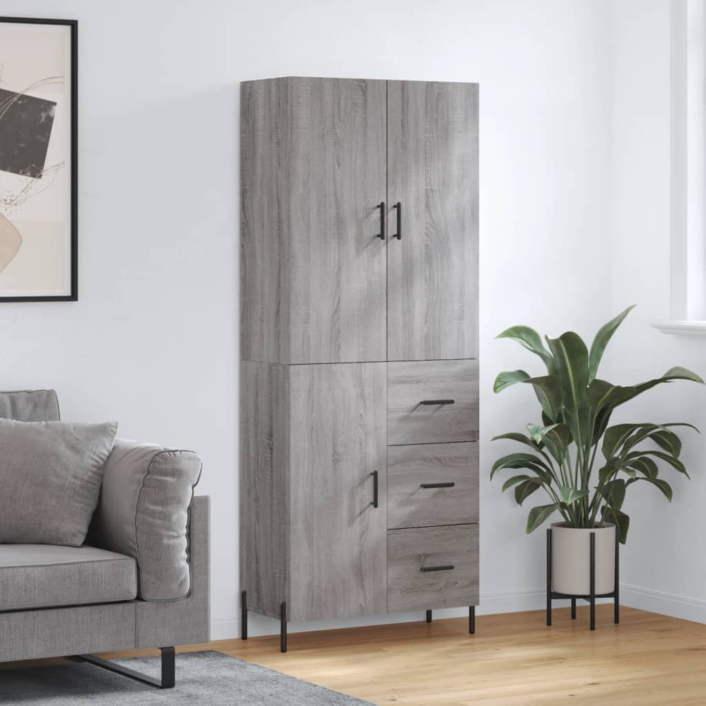 vidaXL Hoge kast 69,5x34x180 cm bewerkt hout grijs sonoma eikenkleurig - Aashly
