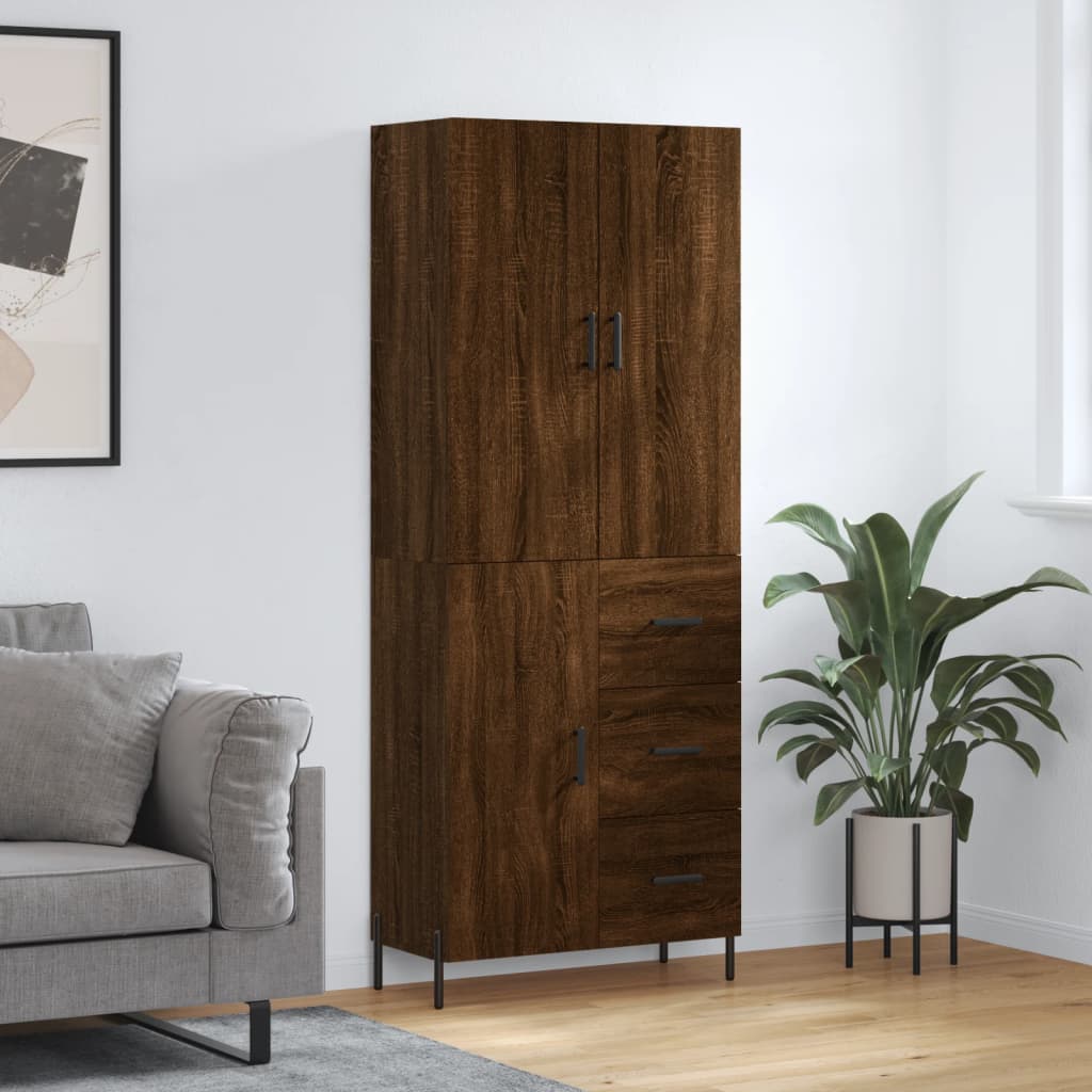 vidaXL Hoge kast 69,5x34x180 cm bewerkt hout grijs sonoma eikenkleurig - Aashly