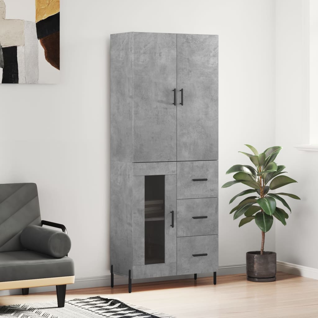 vidaXL Hoge kast 69,5x34x180 cm bewerkt hout grijs sonoma eikenkleurig - Aashly