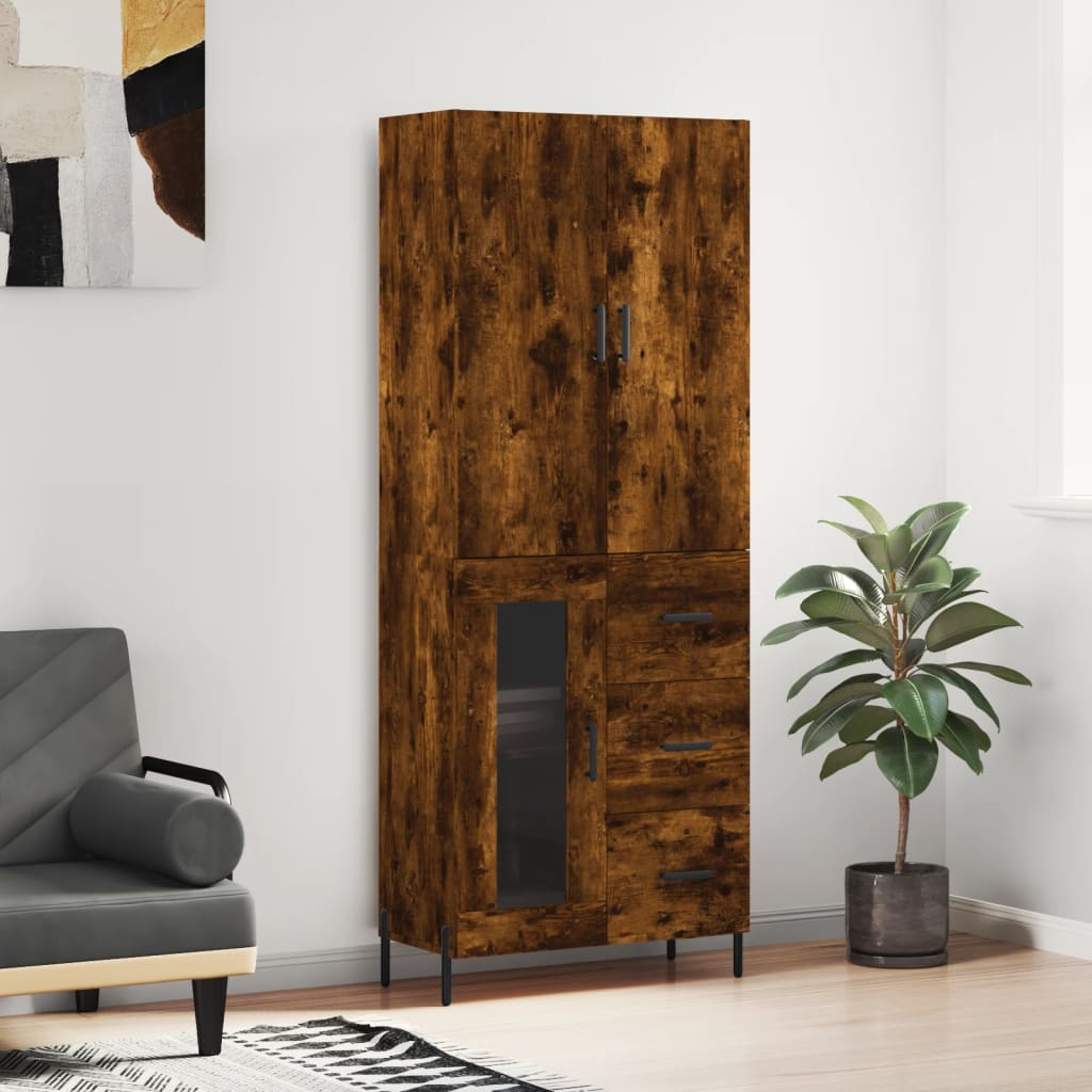 vidaXL Hoge kast 69,5x34x180 cm bewerkt hout grijs sonoma eikenkleurig - Aashly