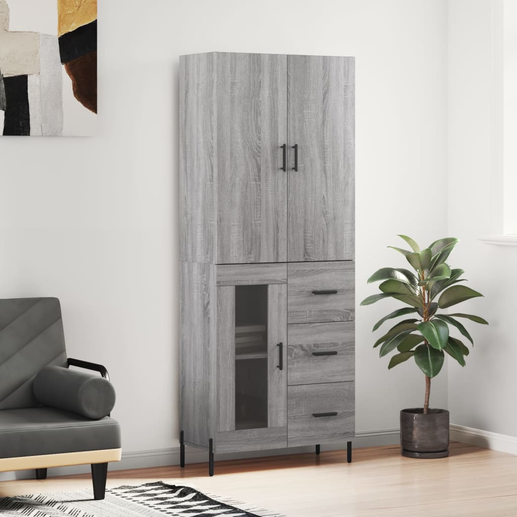 vidaXL Hoge kast 69,5x34x180 cm bewerkt hout grijs sonoma eikenkleurig - Aashly