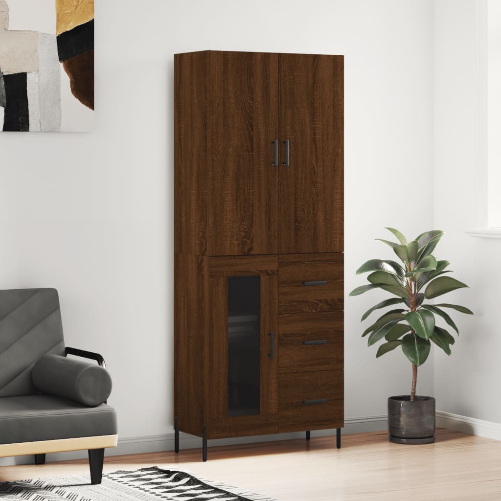 vidaXL Hoge kast 69,5x34x180 cm bewerkt hout grijs sonoma eikenkleurig - Aashly