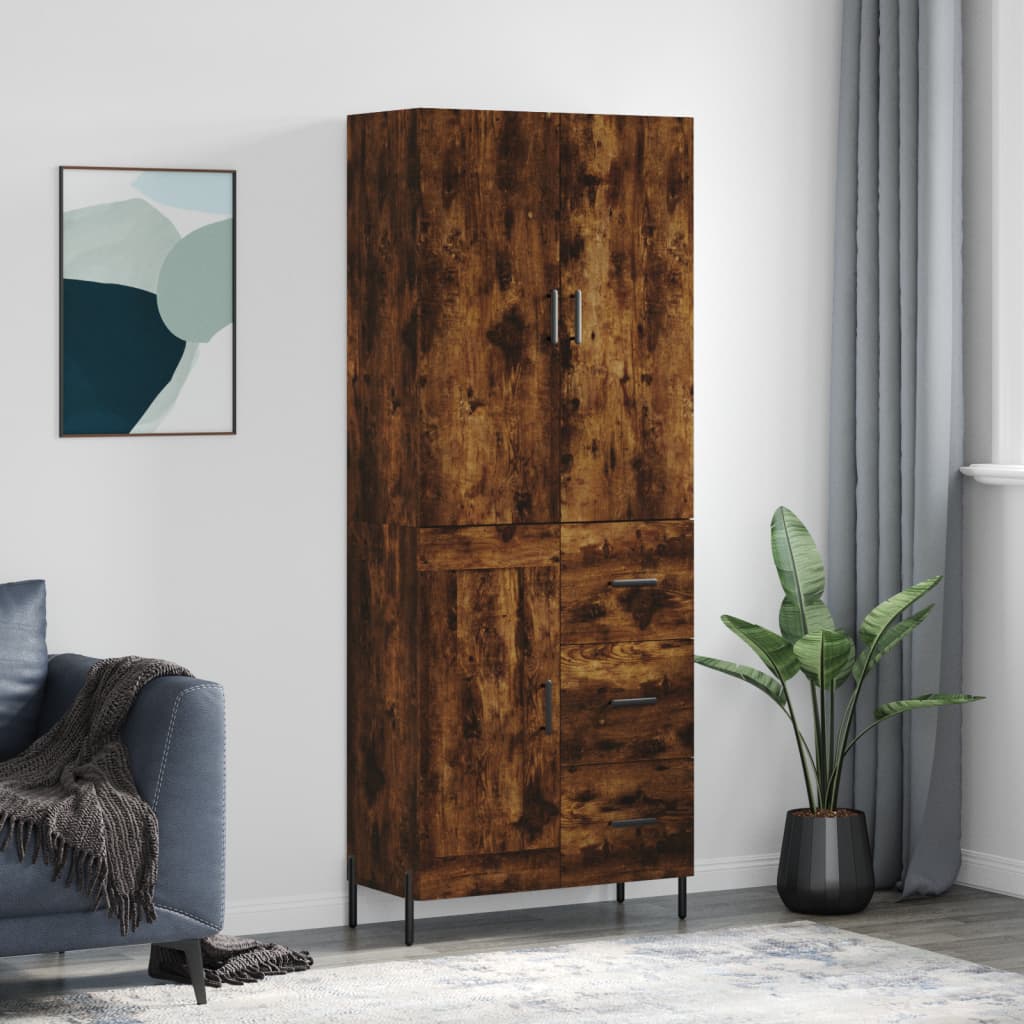 vidaXL Hoge kast 69,5x34x180 cm bewerkt hout grijs sonoma eikenkleurig - Aashly