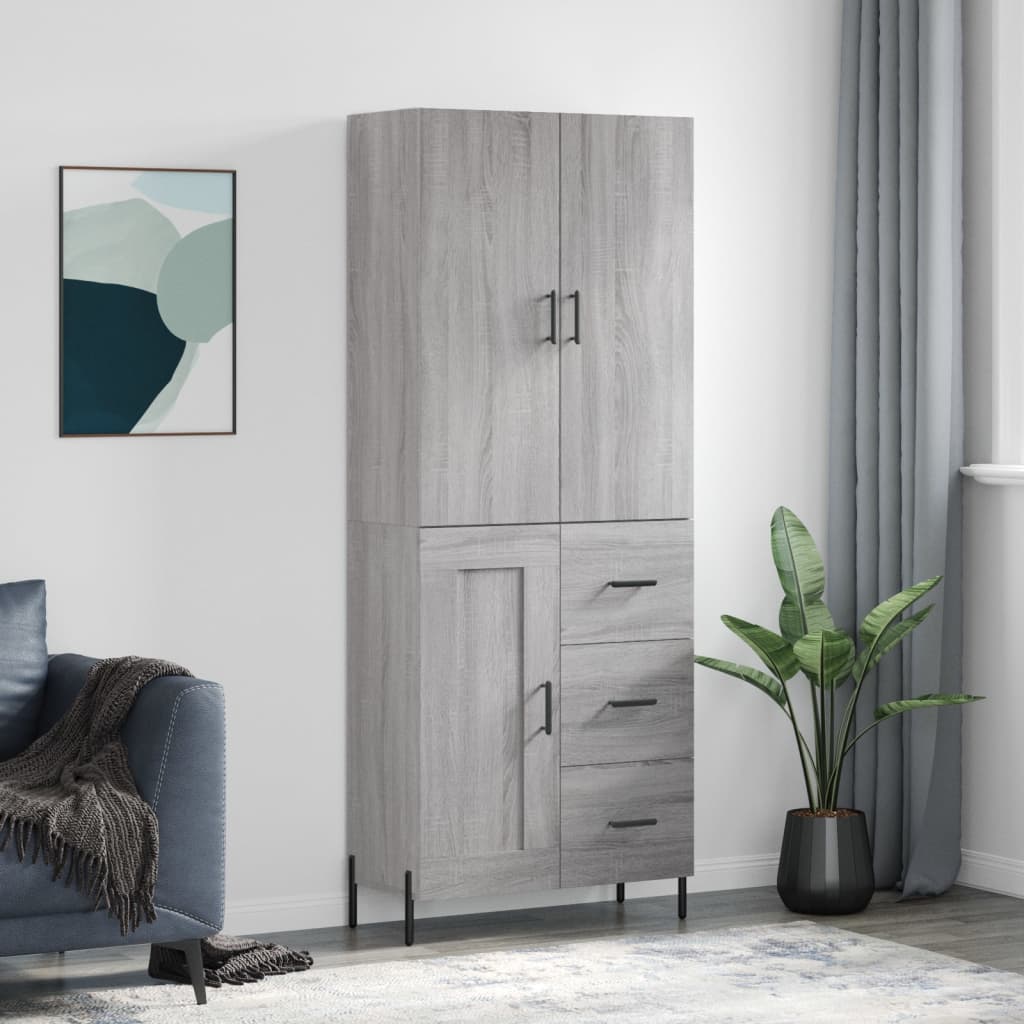 vidaXL Hoge kast 69,5x34x180 cm bewerkt hout grijs sonoma eikenkleurig - Aashly