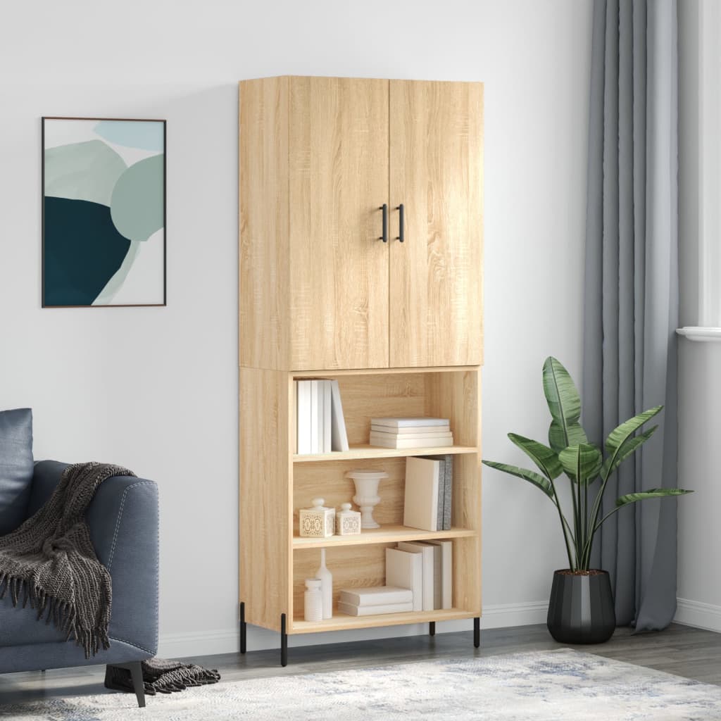 vidaXL Hoge kast 69,5x34x180 cm bewerkt hout grijs sonoma eikenkleurig - Aashly