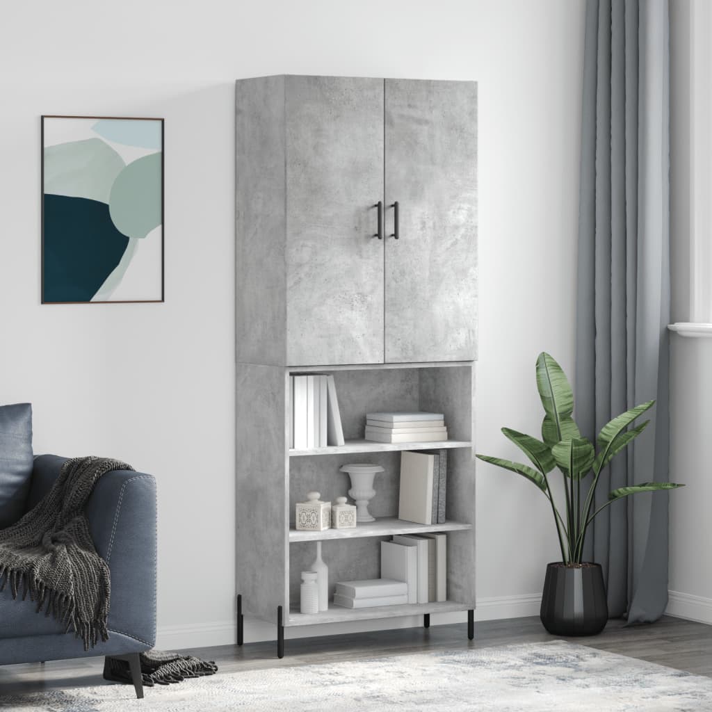 vidaXL Hoge kast 69,5x34x180 cm bewerkt hout grijs sonoma eikenkleurig - Aashly