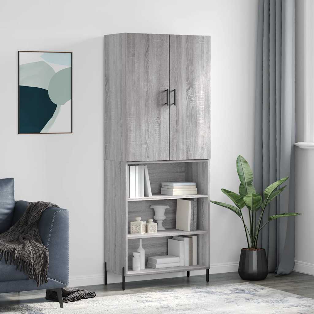 vidaXL Hoge kast 69,5x34x180 cm bewerkt hout grijs sonoma eikenkleurig - Aashly