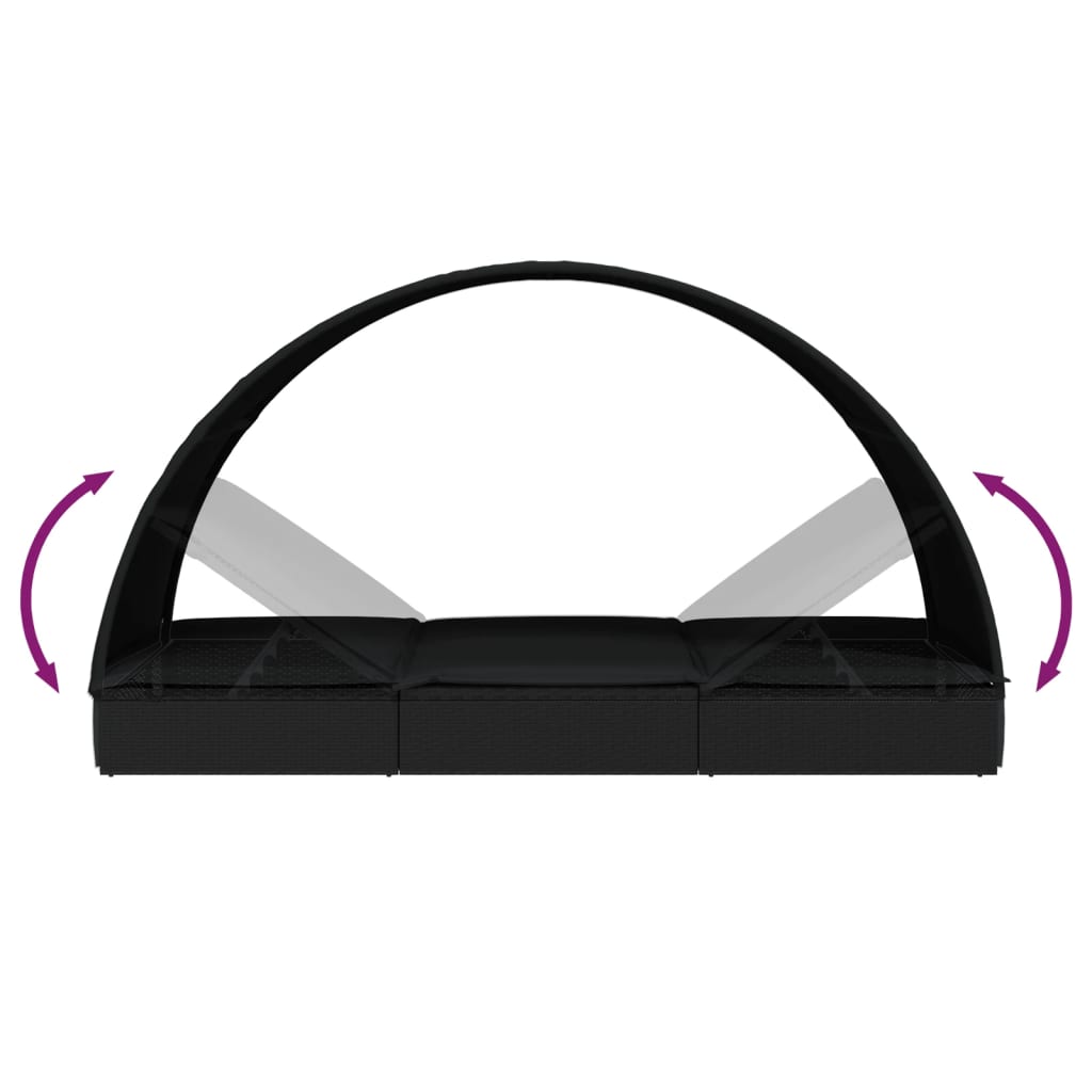 vidaXL Ligbed met rond dak 211x57x140 cm poly rattan zwart - Aashly