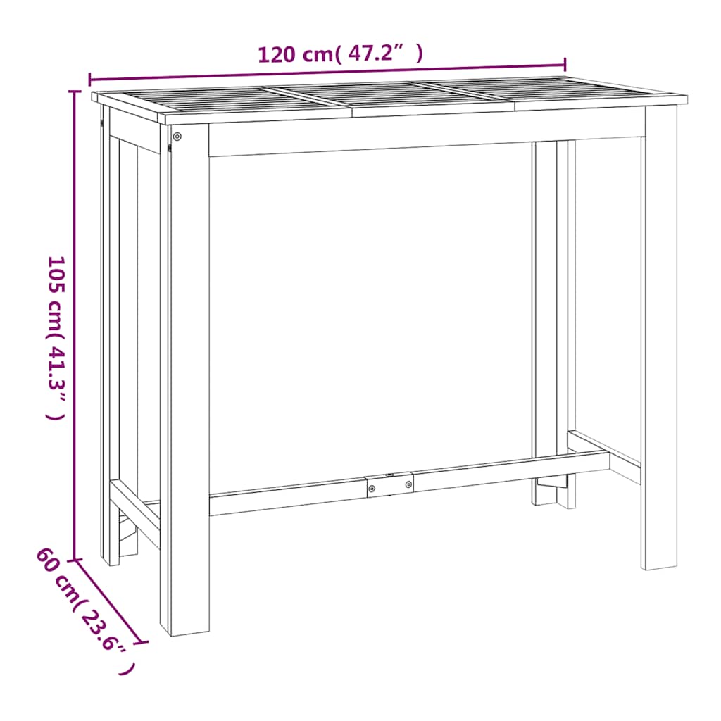 vidaXL Tuinbartafel 120x60x105 cm massief acaciahout - Aashly