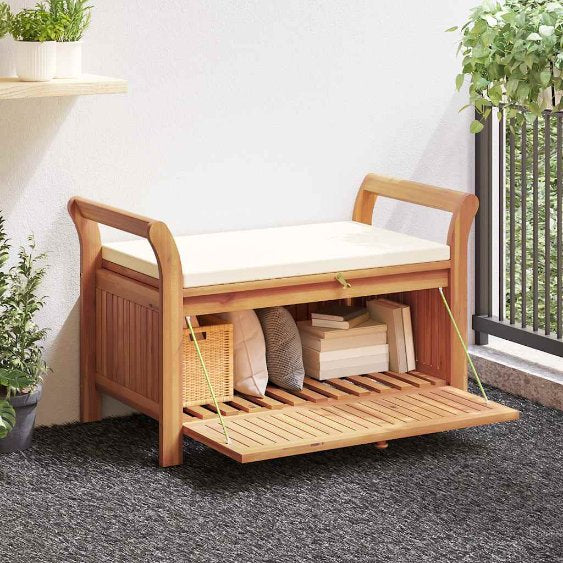 vidaXL Tuinopbergbank met kussen 126 cm massief acaciahout - Aashly