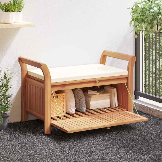 vidaXL Tuinopbergbank met kussen 126 cm massief acaciahout - Aashly