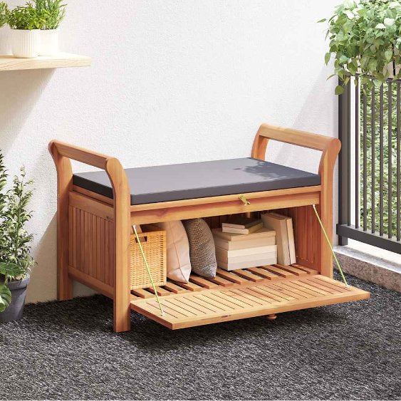 vidaXL Tuinopbergbank met kussen 126 cm massief acaciahout - Aashly