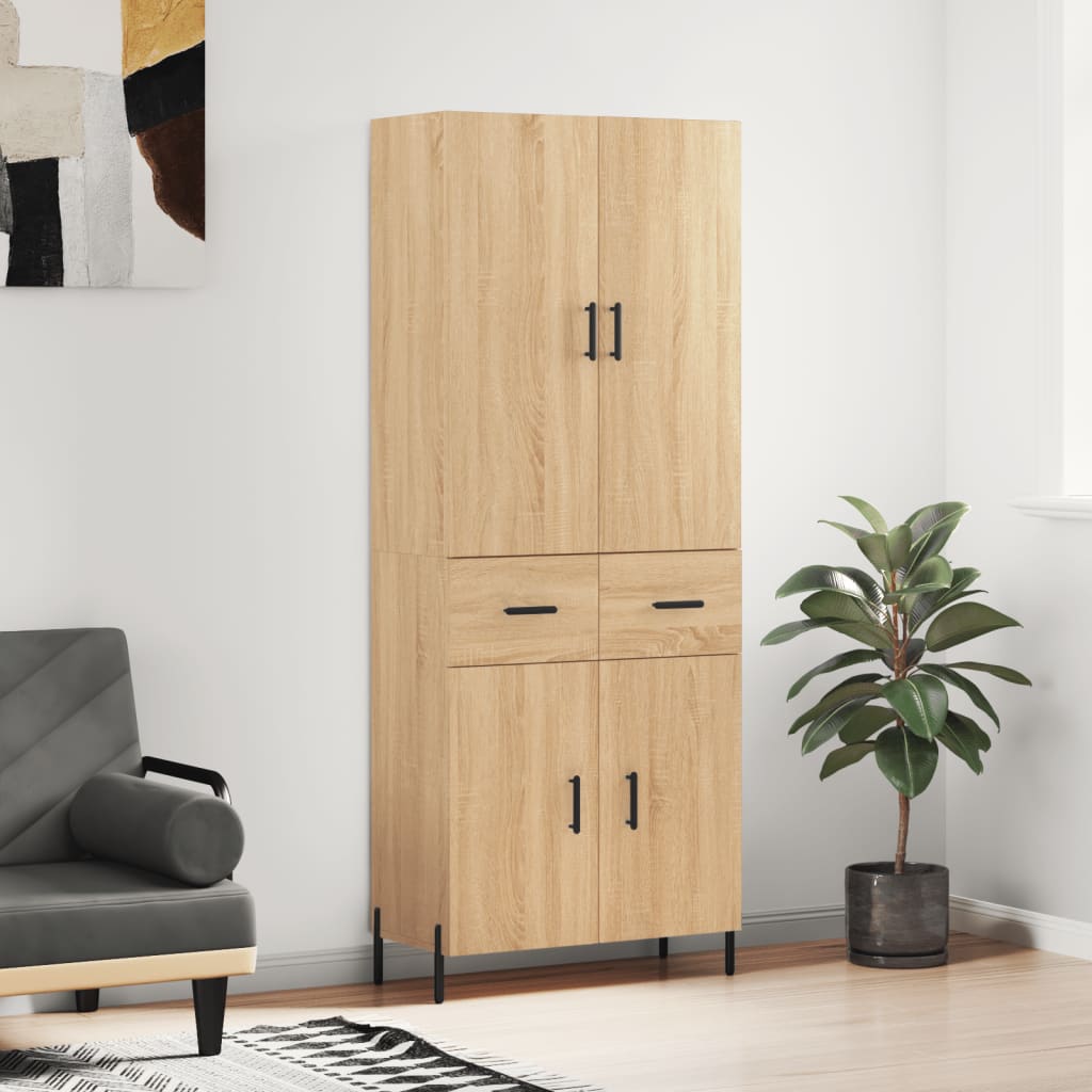vidaXL Hoge kast 69,5x34x180 cm bewerkt hout grijs sonoma eikenkleurig - Aashly