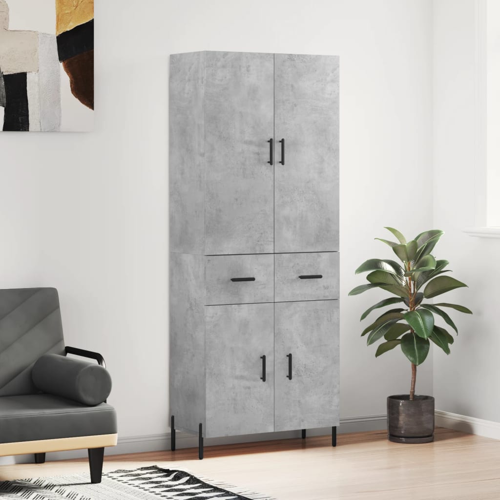 vidaXL Hoge kast 69,5x34x180 cm bewerkt hout grijs sonoma eikenkleurig - Aashly