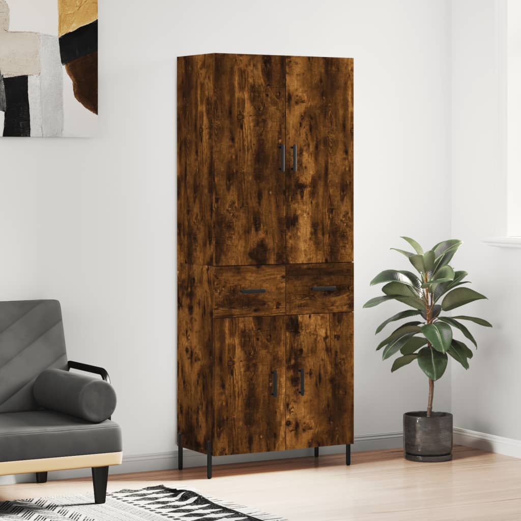 vidaXL Hoge kast 69,5x34x180 cm bewerkt hout grijs sonoma eikenkleurig - Aashly