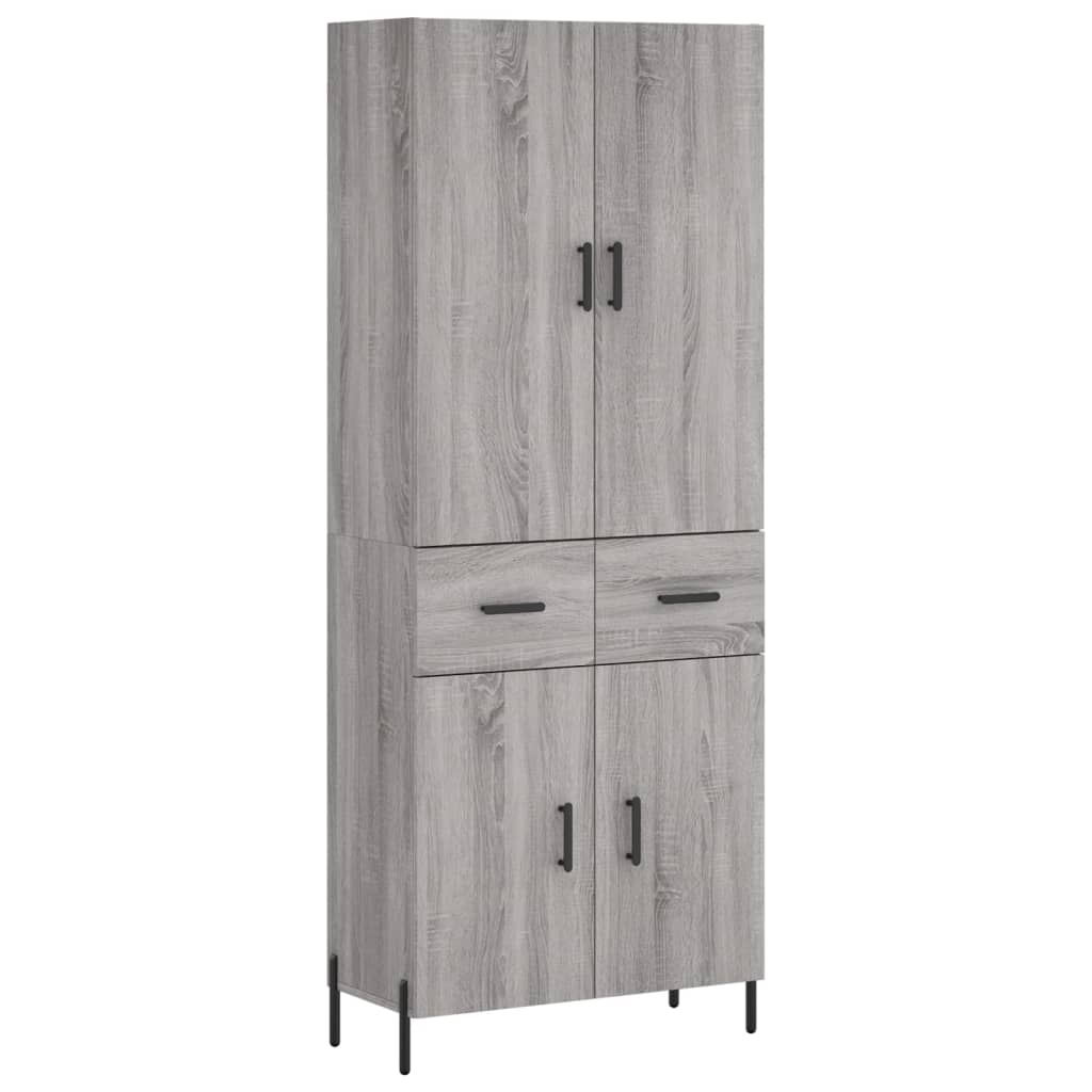 vidaXL Hoge kast 69,5x34x180 cm bewerkt hout grijs sonoma eikenkleurig - Aashly