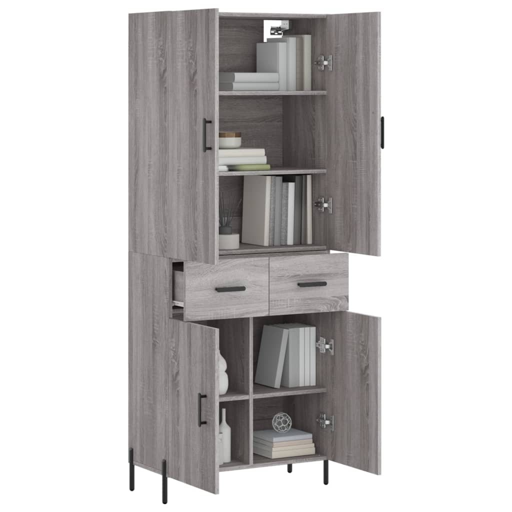 vidaXL Hoge kast 69,5x34x180 cm bewerkt hout grijs sonoma eikenkleurig - Aashly