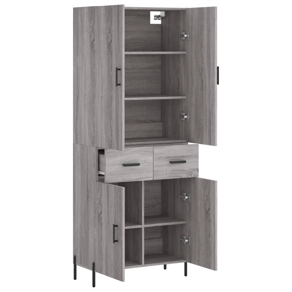 vidaXL Hoge kast 69,5x34x180 cm bewerkt hout grijs sonoma eikenkleurig - Aashly