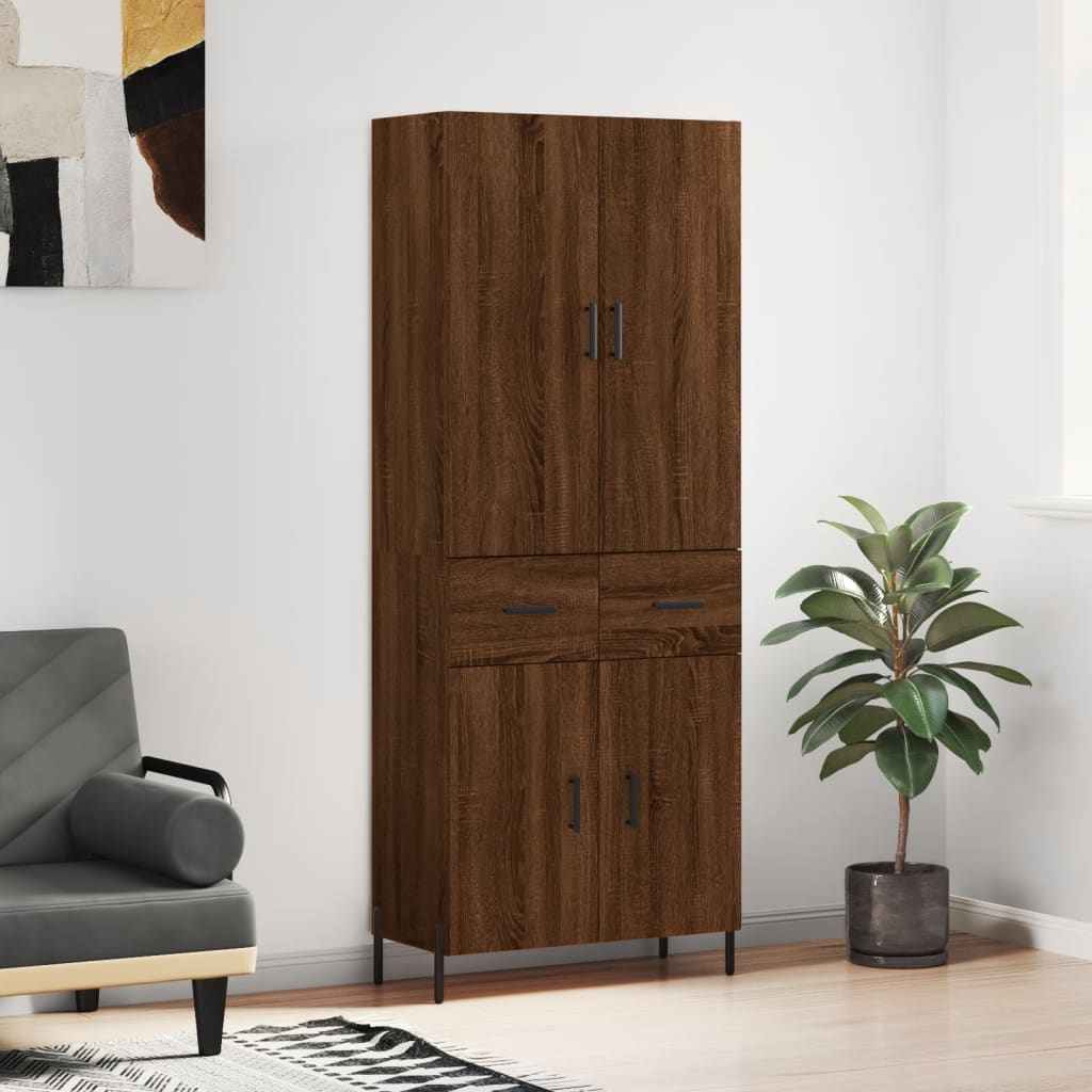 vidaXL Hoge kast 69,5x34x180 cm bewerkt hout grijs sonoma eikenkleurig - Aashly