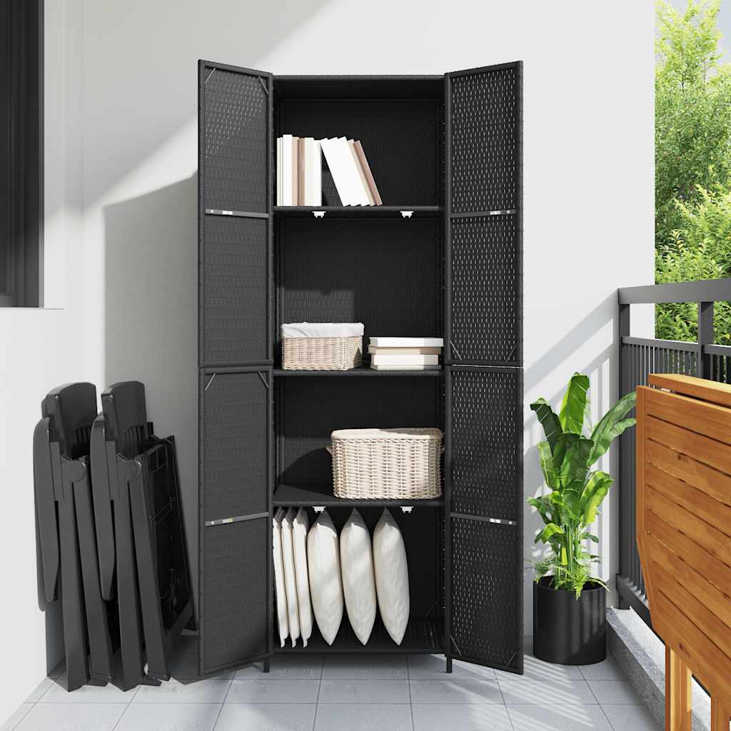 vidaXL Tuinkast 59x40x180 cm poly rattan zwart - Aashly