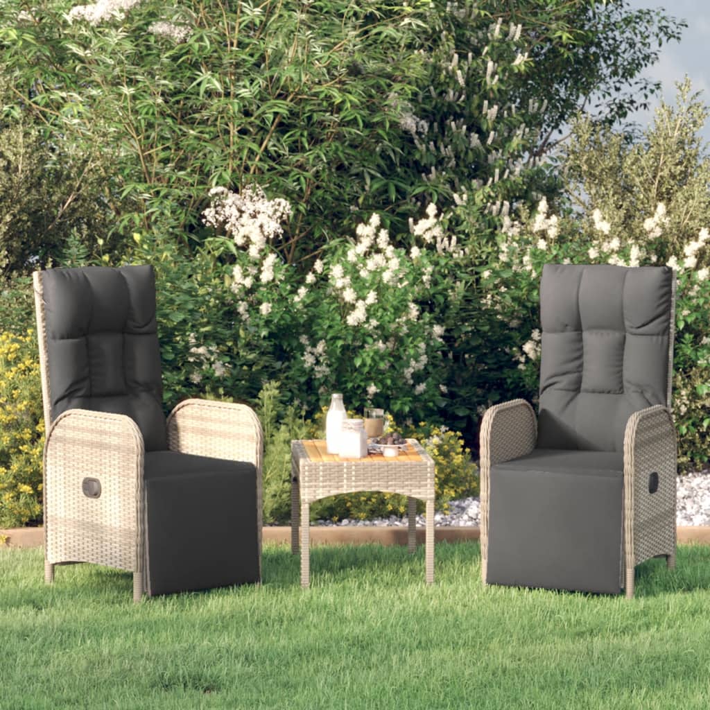 vidaXL Tuinstoelen 2 st verstelbaar met kussens poly rattan grijs - Aashly